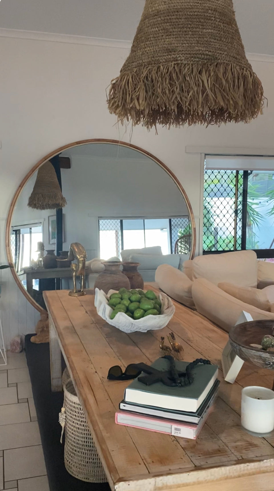 Life is a Circle Rattan Mirror